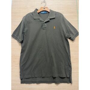 Polo Ralph Lauren Mens Olive Green Short Sleeve Polo Shirt Orange Pony Large